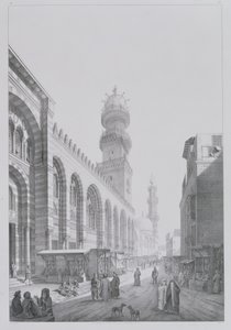 カラウンのモスクの外観、「カイロのモニュメントと建物」からのプレート20、オーギュストHibon（1780-1857）1829によって彫刻 作： パスカル・ザビエル・コステ